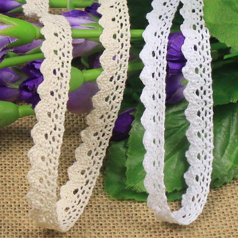 URIMPAVIDO 10 Yard Vintage Lace Trim Cotton Ribbon Crochet Sewing Lace for DIY Craft Scrapbooking Gift Package Wrapping Bridal Wedding Decoration (White) - Image 4